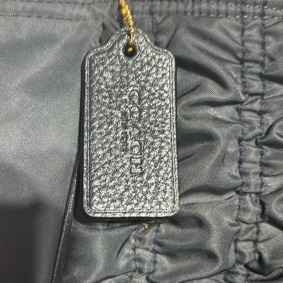 Coach navy blue ruching zip top Court Tote with front blue leather pocket - Picture 5 of 11